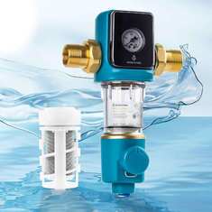 مرشح أولي دوار ذاتي التنظيف خالٍ من مادة BPA بفتحة 40 ميكرون لنظام المياه المنزلي مع منظف كاشط مدمج