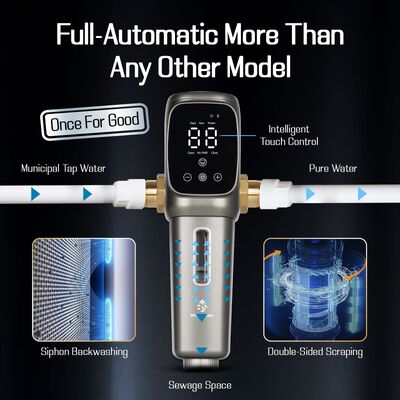 Automatic Water Pre Filter Sediment Pre Filter with 40 Micron SUS316L Mesh and Timed Self Flushing for Whole House