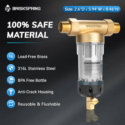 أحدث مرشح مسبق للمياه بدرجة الغذاء بتصميم قابل لإعادة الاستخدام 50 ميكرون مع نظام غسيل عكسي وتنظيف عميق لمياه المنزل